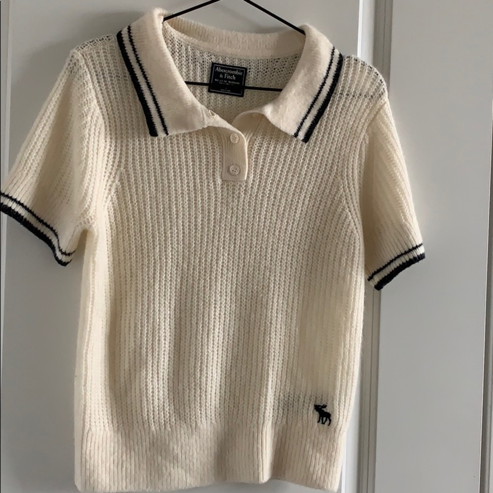 Cream Knit Sweater Collared Shirt
